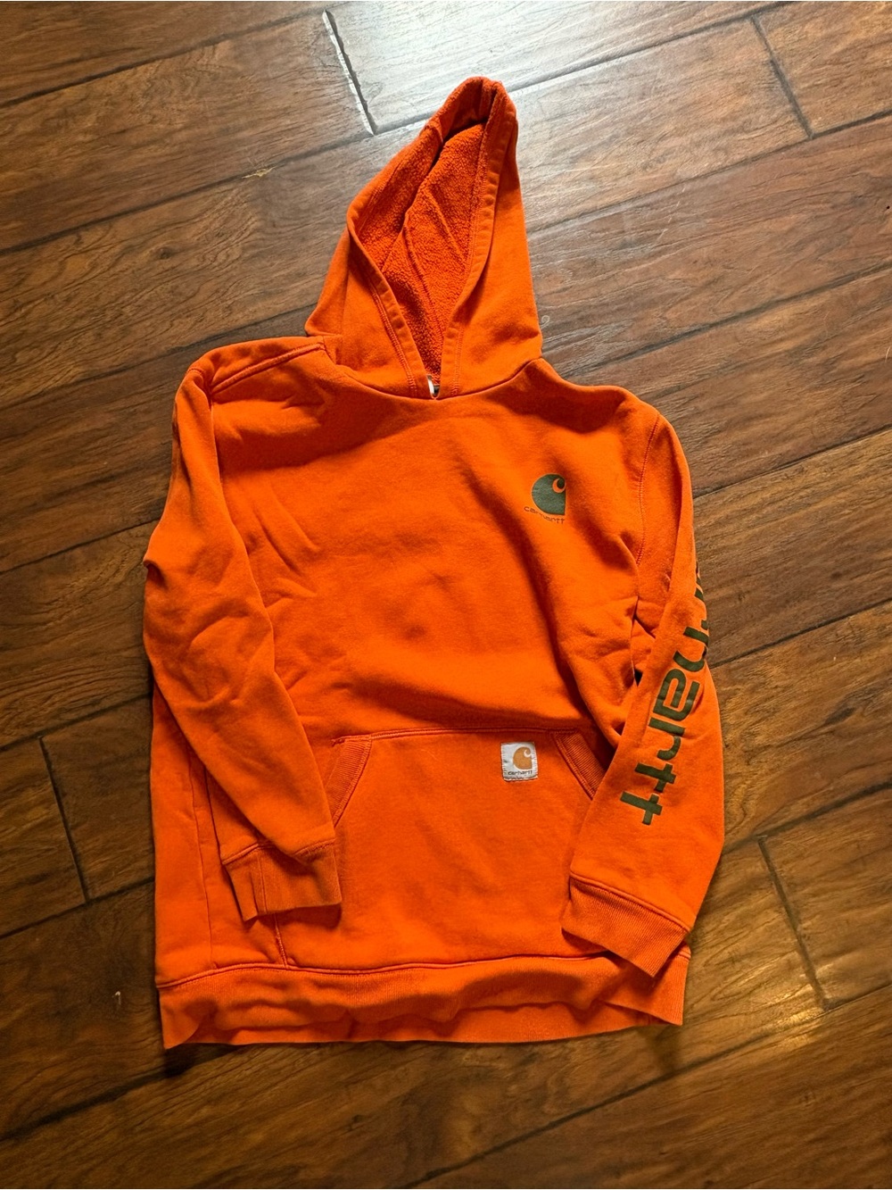 Carhartt Kids Bright Orange Hooded Sweatshirt with Sleeve Logo